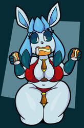  absurd_res anthro anthrofied beer_bottle between_breasts between_thighs beverage_can bikini bottle breasts clothing container digital_media_(artwork) eeveelution female generation_4_pokemon glaceon hi_res holding_in_mouth holding_object nintendo pokemon pokemon_(species) pokemorph shaded solo someth1ngoranother swimwear thick_thighs 