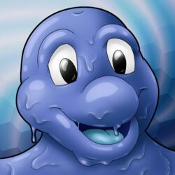  1:1 abstract_background anthro blowhole blue_body blue_goo blue_skin blue_slime cetacean dolphin dripping goo_creature hybrid male mammal marine melting oozing portrait slime smile solo swizy tongue toony toony_eyes toothed_whale wet wet_body 