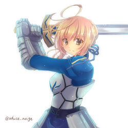  ahoge armor armored_dress artoria_pendragon_(fate) bad_id bad_pixiv_id blonde_hair commentary_request excalibur_(fate/stay_night) fate/stay_night fate_(series) female green_eyes saber_(fate) serino_itsuki solo sword weapon 