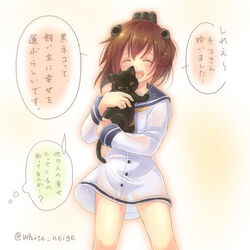  bad_id bad_pixiv_id brown_hair commentary_request dress feline female hair_ornament kantai_collection open_mouth petite sailor_dress serino_itsuki short_hair smile translation_request yukikaze_(kancolle) 