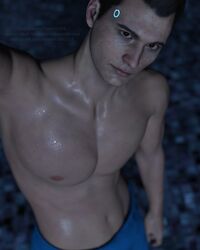  3d 3d_(artwork) 3d_model abs android brown_eyes brown_hair connor_(detroit:_become_human) detroit:_become_human humanoid lean_body lean_muscle light-skinned_male light_skin looking_up_at_viewer male male_focus male_only pink_nipples post_shower selfie shirtless shirtless_male solo solo_focus solo_male thirst_trap timebird84_(artist) viewed_from_above wet_body 