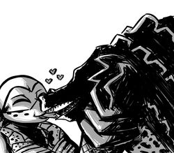  2017 alligator alligatorid anthro bandana closed_eyes clothing crocodilian duo freckles french_kissing greyscale heart_symbol inkyfrog kerchief kissing leatherhead male male/male mask michelangelo_(tmnt) monochrome reptile scalie shell simple_background teenage_mutant_ninja_turtles tongue tongue_out turtle white_background 