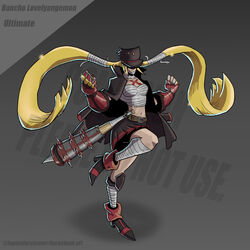  absurdres banchou black_hat black_skirt blonde_hair character_name chest_sarashi clenched_hands club_(weapon) crop_top delinquent digimon digimon_(creature) female full_body gloves hat highres legendarytamer1 long_hair lovelyangemon midriff navel original pleated_skirt red_gloves sarashi skirt solo spiked_club twintails very_long_hair weapon 