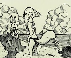  2022 absurd_res anthro arthropod beach bikini bikini_bottom bikini_top bodily_fluids canid canine clothed clothing cloud crab crossdressing crustacean decapoda disney fennec_fox finnick_(zootopia) fluffy fluffy_tail fox fur group hi_res inktober judy_hopps lagomorph leporid looking_at_another malacostracan mammal marine monochrome nick_wilde outside rabbit red_fox sand sea seaside skye_(zootopia) standing string_bikini swimwear tail tears theblueberrycarrots traditional_media_(artwork) true_fox water zootopia 