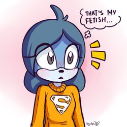  1:1 4chan anthro blush breath clothing dsp2003 emanata english_text fan_character female gradient_background inner_monologue mammal partial_thought_bubble pilosan reaction_image sage_the_sloth sega signature simple_background sloth solo sonic_the_hedgehog_(series) superman_logo surprised_expression sweater text text_on_clothing text_on_sweater text_on_topwear topwear wide_eyed xenarthran 