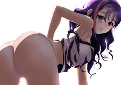  alternate_hairstyle arm_behind_back ass backlighting bent_over breasts camisole closed_mouth commentary_request cowboy_shot crotch_seam female from_behind hair_down jou_(circlemay) kazuno_sarah lace-trimmed_camisole lace_trim leaning_forward long_hair looking_at_viewer looking_back love_live! love_live!_sunshine!! medium_breasts multicolored_hair panties partial_commentary pink_hair print_camisole purple_eyes purple_hair simple_background smile solo standing streaked_hair thong underwear underwear_only white_background white_camisole white_panties 