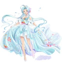  :d anklet blue_dress blue_eyes blue_hair blush collarbone dress female floating_hair full_body granblue_fantasy hair_intakes high_heels highres jewelry layered_dress long_dress long_hair looking_at_viewer lyria_(granblue_fantasy) open_mouth pochi-a pumps simple_background skirt_hold smile solo twintails very_long_hair white_background white_footwear 