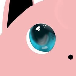  1:1 ambiguous_gender blue_eyes close-up complex_eyes complex_shading detailed funkyy generation_1_pokemon glistening glistening_eyes glowing glowing_eyes hi_res jigglypuff lineless looking_up nintendo open_mouth pink_body pokemon pokemon_(species) simple_background solo spacey_vibe waddling_head zoom_in 