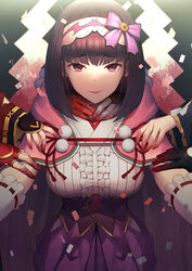  benienma_(fate) blood blood_on_hands breasts brown_hair center_frills chair cloak detached_sleeves fate/grand_order fate_(series) female frills hairband hood hoodie ibaraki_douji_(fate) large_breasts long_hair looking_at_viewer mash_kyrielight mash_kyrielight_(ortenaus) osakabehime_(fate) out_of_frame pink_cloak purple_eyes shuten_douji_(fate) smile solo_focus tamamo_(fate) tamamo_no_mae_(fate/extra) tomoe_gozen_(fate) umihotaru_harumare underbust very_long_hair 