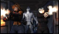  2023 3d_(artwork) 5_fingers abs anthro athletic athletic_anthro bear big_breasts black_nose breasts brown_body brown_fur brown_hair cleavage clothed clothing dasha_(petruz) digital_media_(artwork) female fingers fish fur great_white_shark grey_body grey_skin group gun hair halter handgun hi_res leopard_seal mackerel_shark male mammal marine mask multicolored_body multicolored_skin nyx_(petruz) pecs petruz_(copyright) pinniped pistol protecting ranged_weapon reindeerviking rifle seal shark shark_(petruz) shipping_container shooting source_filmmaker_(artwork) teeth two_tone_body two_tone_skin underwear weapon white_body white_shark white_skin 