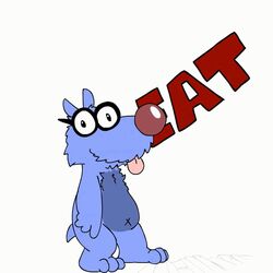  1:1 animated anthro blue_body burger canid canine canis daztoons digital_media_(artwork) domestic_dog eating eating_food english_text food fur male mammal open_mouth short_playtime simple_background solo tail text tongue tongue_out toony white_background 