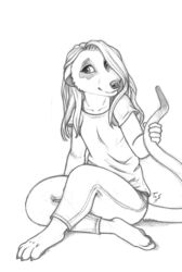  2021 4_toes 5_fingers anthro barefoot breasts clothed clothing feet female fingers herpestid mammal maya_(tasanko) meerkat noviraine simple_background sitting smile solo toes traditional_media_(artwork) white_background 