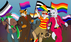  absurd_res alligator alligatorid anthro asexual_pride_colors bear_pride_colors bisexual_pride_colors business_suit canid canine canis casual_clothing clothed clothing cregon crocodile crocodilian crocodylid fedora felid flag flag_(object) flags frank_(cregon) fully_clothed genderfluid_pride_colors group hat headgear headwear hetero_pride_colors hi_res holding_flag holding_object lgbt_pride lgbt_pride_month male mammal pantherine philfox pride_color_flag pride_colors rainbow_flag rainbow_pride_colors rainbow_pride_flag rainbow_symbol reptile romantic romantic_couple scalie silhouette six-stripe_rainbow_pride_colors straight_ally_colors subculture_pride_colors suit tiger transgender_pride_colors wolf 