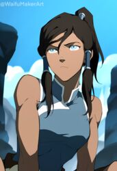  1girls ai_generated angry avatar_legends blue_eyes close-up female korra mad mountain ponytail the_avatar the_legend_of_korra waifumakerart water_tribe 