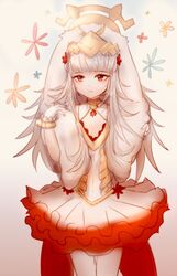  animal_ears cleavage_cutout closed_mouth clothing_cutout commentary_request dress fake_animal_ears feh_xeri female fire_emblem fire_emblem_heroes flat_chest flower gloves grey_hair hair_flower hair_ornament highres long_hair one-hour_drawing_challenge rabbit_ears red_eyes short_dress simple_background solo veronica_(fire_emblem) veronica_(spring)_(fire_emblem) white_gloves white_legwear 