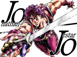  1boy araki_hirohiko_(style) character_name commentary_request electricity fingerless_gloves gloves hamon hatching_(texture) highres jojo_no_kimyou_na_bouken jonathan_joestar luck_and_pluck male_focus muscular muscular_male official_style open_mouth phantom_blood purple_eyes purple_gloves purple_hair smile solo sword taki_reki weapon 