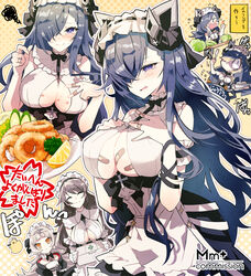  3girls august_von_parseval_(azur_lane) august_von_parseval_(the_conquered_unhulde)_(azur_lane) azur_lane bandaid bandaid_on_breast bandaid_on_hand blush breasts cabbage charybdis_(azur_lane) cleavage commentary commentary_request commission cooking embarrassed first_aid_kit food fruit grey_hair hair_over_one_eye lemon long_bangs maid maid_headdress manjuu_(azur_lane) multiple_girls mumu_(bloody_johnson) official_alternate_costume onion_rings pixiv_commission purple_eyes translated underboob yellow_eyes z46_(azur_lane) z46_(chronicles_of_the_dust_wars)_(azur_lane) 