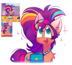  2022 alternate_hairstyle bag chest_tuft cutie_mark digital_media_(artwork) earth_pony equid equine feral fur green_eyes hair happy hasbro hi_res horse looking_up mammal mlp_g5 my_little_pony my_little_pony:_tell_your_tale open_mouth open_smile orange_body orange_fur pony purple_hair purple_tail reference_image screencap sidruni simple_background smile solo star sunny_starscout_(mlp) tail tuft white_background 