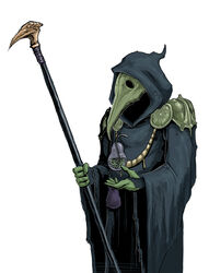  2015 animal_mask anthro armor avian beak beak_mask cloak clothing detailed food fruit green_beak green_body green_skin headgear hi_res hood hoodie knight long_beak looking_down male mask menaslg pear plague_doctor plague_knight plant potion pouch_(anatomy) pouch_purse shoulder_guards shovel_knight simple_background solo soulless_eyes staff standing topwear warrior white_background yacht_club_games 