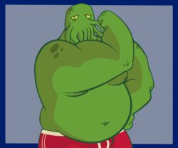  6:5 cthulhu cthulhu_mythos face_tentacles flexing h.p._lovecraft male monster musclegut muscular muscular_male overweight overweight_male pork_baozu solo tentacle 