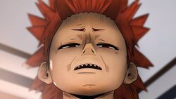  1boy blurry blurry_background boku_no_hero_academia ceiling commentary english_commentary female_pov forehead from_below furrowed_brow greatm8 half-closed_eyes kirishima_eijirou looking_at_viewer looking_down male_focus meme open_mouth parted_lips photoshop_(medium) portrait pov red_eyes red_hair short_eyebrows short_hair solo source_filmmaker_(medium) spiked_hair teeth 