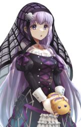  absurdres alternate_costume bare_shoulders bug collarbone dress expressionless female fire_emblem fire_emblem:_the_binding_blade fire_emblem_heroes frilled_dress frills halloween halloween_costume highres holding howaito_gyuunyuu jewelry lolita_fashion long_dress long_hair long_sleeves necklace official_alternate_costume open_mouth puffy_sleeves purple_eyes purple_hair simple_background solo sophia_(fire_emblem) sophia_(halloween)_(fire_emblem) spider standing stuffed_toy veil very_long_hair white_background wrist_cuffs 