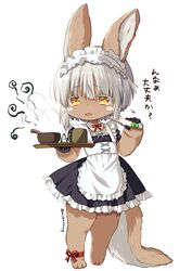  alternate_costume animal_ears apron black_dress body_fur cup dress enmaided female frilled_apron frilled_dress frills full_body furry furry_female holding holding_thermometer holding_tray jewelry kyuubi_mika lace made_in_abyss maid maid_apron maid_headdress nanachi_(made_in_abyss) necklace shirt short_hair short_sleeves sidelocks simple_background solo standing steam tail thermometer tray whiskers white_apron white_background white_shirt wrist_cuffs yellow_eyes 