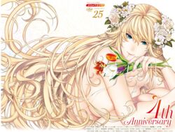  anniversary arm_support blue_eyes bouquet braid breasts closed_mouth completely_nude content_rating cover female fingernails floating_hair flower from_side hair_between_eyes hair_flower hair_ornament hand_up highres hiyoshi_hana holding holding_bouquet holding_flower huge_breasts long_fingernails long_hair looking_at_viewer looking_to_the_side magazine_cover mouth_hold nail_polish nude orange_flower orange_tulip original pink_nails purple_flower purple_tulip red_flower red_tulip ribbon ribbon_in_mouth rose simple_background smile solo stitched tulip very_long_hair white_background white_flower white_ribbon white_rose white_tulip 