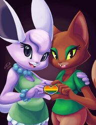  anthro bunny_(courage_the_cowardly_dog) cartoon_network clothed clothing courage_the_cowardly_dog domestic_cat duo felid feline felis female female/female gesture hand_heart heart_symbol hi_res jewelry jo-vee-al kitty_(courage_the_cowardly_dog) lagomorph leporid lgbt_pride looking_at_viewer mammal necklace pride_colors pride_heart rabbit rainbow_heart rainbow_pride_colors rainbow_symbol shared_heart six-stripe_rainbow_pride_colors 