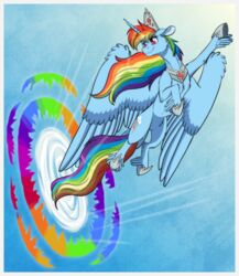  alicorn alternate_species border crown equid equine female feral flying friendship_is_magic hair hasbro headgear hi_res horn horseshoe inuhoshi-to-darkpen jewelry long_hair long_tail mammal my_little_pony mythological_creature mythological_equine mythology necklace rainbow_dash_(mlp) solo sonic_rainboom tail tiara white_border wings 