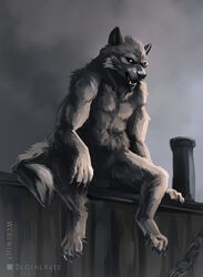  absurd_res animal_genitalia anthro atmospheric balls canid canine canis claws cloud detailed_background digital_media_(artwork) digital_painting_(artwork) fully_sheathed fur genitals hi_res male mammal mythological_canine mythological_creature mythology open_mouth outside painting paws pier sheath sitting sky solo speedpaint speedpainting tail were werecanid werecanine werewolf werewolfdegenerate wolf 