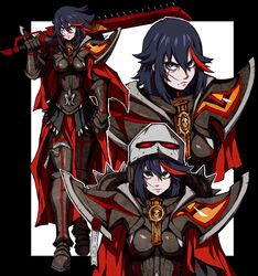  absurdres adepta_sororitas armor cape chainsaw chainsword crossover female highres holding holding_chainsaw holding_sword holding_weapon kekel kill_la_kill matoi_ryuuko pauldrons power_armor scar scar_on_face senketsu serious short_hair shoulder_armor sword warhammer_40k weapon 