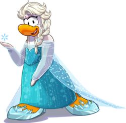  absurd_res alpha_channel armwear avian bird blue_clothing blue_dress blue_footwear braided_hair braided_ponytail cape clothing club_penguin crossover detached_sleeves disney dress female footwear frozen_(movie) full-length_portrait hair hi_res long_hair looking_at_viewer official_art open_mouth penguin ponytail portrait queen_elsa_(frozen) snowflake solo toony translucent translucent_cape translucent_clothing translucent_sleeves unknown_artist upper_teeth_only white_hair 