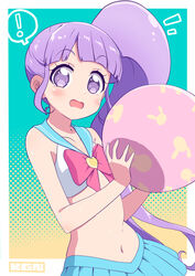  ! ball beachball bikini bikini_skirt blue_sailor_collar blue_skirt blush bow cbgb commentary_request female highres holding holding_ball holding_beachball long_hair looking_at_viewer manaka_non navel notice_lines open_mouth pink_bow pleated_skirt pretty_series pripara purple_eyes purple_hair sailor_bikini sailor_collar short_hair side_ponytail signature skirt solo spoken_exclamation_mark standing surprised swimsuit very_long_hair wavy_mouth 