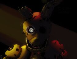  2020 animatronic anthro black_sclera digital_media_(artwork) five_nights_at_freddy&#039;s five_nights_at_freddy&#039;s_3 front_view gm_laz lagomorph leporid looking_at_viewer machine male mammal notched_ear open_mouth rabbit robot scottgames solo springtrap_(fnaf) undead white_eyes wire yellow_body 