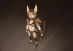  anthro axe bow_(weapon) ear_piercing ear_ring felid feline female hi_res lynx mammal mira_(spectronic) piercing ranged_weapon ring_piercing solo spectronic tribal weapon 