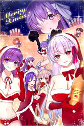  2boys 6+girls bad_id bad_pixiv_id bandage_over_one_eye bandaged_head bandages bare_shoulders bb_(fate) bb_(fate/extra) bikini blue_ribbon blush breasts champagne_bottle chibi christmas cleavage closed_eyes detached_sleeves dress durga_(fate) fate/extra fate/extra_ccc fate/extra_ccc_fox_tail fate/grand_order fate_(series) fufufu_hehehe fujimaru_ritsuka_(female) fujimaru_ritsuka_(male) fur-trimmed_dress fur-trimmed_headwear fur_trim giant giantess grey_hair hair_ribbon hat highres huge_breasts kama_(fate) kingprotea_(fate) kishinami_hakuno_(female) kishinami_hakuno_(male) large_breasts licking_lips long_hair long_sleeves looking_at_viewer matou_sakura medium_breasts meltryllis_(fate) multiple_boys multiple_girls night night_sky open_mouth parvati_(fate) passionlip_(fate) pink_eyes pink_ribbon purple_eyes purple_hair red_bikini red_dress red_eyes red_headwear red_ribbon revision ribbon santa_dress santa_hat sidelocks sky sleeves_past_fingers sleeves_past_wrists small_breasts smile snake swimsuit tongue tongue_out very_long_hair white_hair 