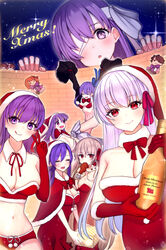  2boys 6+girls bad_id bad_pixiv_id bandage_over_one_eye bandaged_head bandages bare_shoulders bb_(fate) bb_(fate/extra) bikini blue_ribbon blush breasts champagne_bottle chibi christmas cleavage closed_eyes detached_sleeves dress durga_(fate) fate/extra fate/extra_ccc fate/extra_ccc_fox_tail fate/grand_order fate_(series) fufufu_hehehe fujimaru_ritsuka_(female) fujimaru_ritsuka_(male) fur-trimmed_dress fur-trimmed_headwear fur_trim giant giantess grey_hair hair_ribbon hat highres huge_breasts kama_(fate) kingprotea_(fate) kishinami_hakuno_(female) kishinami_hakuno_(male) large_breasts licking_lips long_hair long_sleeves looking_at_viewer matou_sakura medium_breasts meltryllis_(fate) multiple_boys multiple_girls night night_sky open_mouth parvati_(fate) passionlip_(fate) pink_eyes pink_ribbon purple_eyes purple_hair red_bikini red_dress red_eyes red_headwear red_ribbon ribbon santa_dress santa_hat sidelocks sky sleeves_past_fingers sleeves_past_wrists small_breasts smile snake swimsuit tongue tongue_out very_long_hair white_hair 