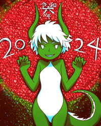  4:5 animal_humanoid chinese_zodiac dragon dragon_humanoid female green_body green_skin hi_res horn humanoid nekobungi new_year_2024 solo tail year_of_the_dragon 