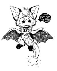  2023 ambiguous_gender anthro bat bell bell_collar biped collar comet_(silverfox5213) fur mammal membrane_(anatomy) membranous_wings monochrome silverfox5213 solo tail wings 