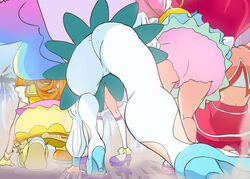  5girls ass blue_hair character_request cure_coral cure_flamingo cure_la_mer cure_summer fingerless_gloves from_behind full_body gloves haruyama_kazunori laura_la_mer layered_skirt legs long_hair magical_girl multicolored_hair multiple_girls pink_hair precure skirt tropical-rouge!_precure very_long_hair white_sleeves 