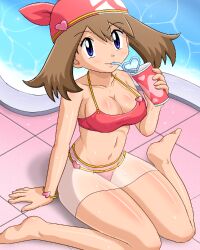  bikini blush blush breasts haruka large_breasts long_hair lowres pokemoa pokemon soara swimsuit 