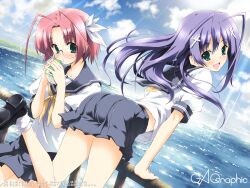  2girls blush gagraphic glasses kikurage seifuku watermark 