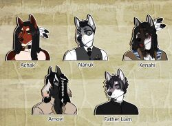  anthro artist_name black_hair black_nose blue_eyes braided_hair brown_body brown_clothing brown_eyes brown_fur brown_topwear canid clothed clothing demireality equid equine fur green_eyes grey_body grey_clothing grey_fur grey_topwear hair horse long_hair male mammal multiple_images short_hair solo tan_clothing tan_topwear topwear white_body white_eyes white_fur 