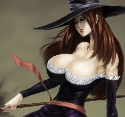  artist_request breasts cleavage dragon&#039;s_crown hat huge_breasts senpu86 sorceress_(dragon&#039;s_crown) staff vanillaware weapon 