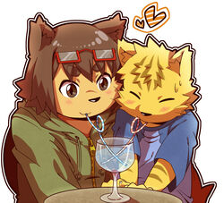  anthro beverage canid canine canis domestic_dog drinking_straw drinking_straw_in_mouth duo eyewear female glass glasses hinami male mammal silly_straw simple_background white_background young young_anthro 