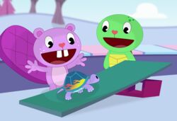  absurd_res beaver buckteeth fan_character fur green_body green_skin group happy_tree_friends hi_res mammal paint porygon2z purple_body purple_fur reptile rodent scalie shell smile teeth toothy_(htf) tortoise turtle turtle_shell 