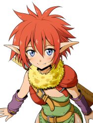  ahoge armor asymmetrical_clothes bad_id bad_pixiv_id belt blue_eyes blush female grandia grandia_xtreme kayama_kenji messy_hair myam_(grandia) oerba_yun_fang pauldrons pointy_ears red_hair short_hair shoulder_armor smile solo wrist_cuffs 