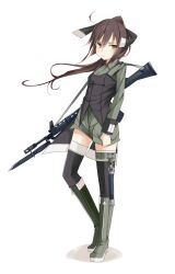  assault_rifle bad_id bad_pixiv_id bayonet boots female full_body gun highres howa_type_89 long_hair muttan_(ashiru-f) original ponytail rifle simple_background solo thighhighs weapon white_background 