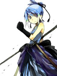  artist_request blue_hair dewott female japanese_clothes personification pokemon samurai solo tegaki 